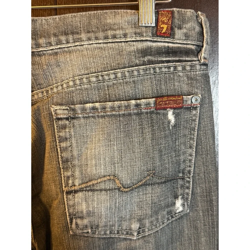 7 For All Mankind Lowrise Bootcut Jeans Grey Distressed Denim Size 31